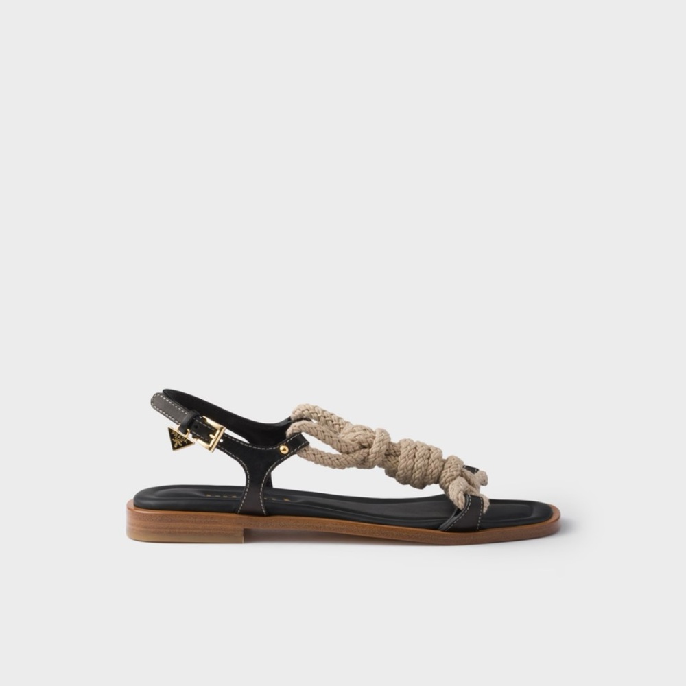 Prada Black and Cream Rope Sandals - Picture 3 of 10